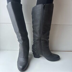 Fergalicious by Fergie Black Knee High Boots Back Lace Up Side Zip Women’s 9.5